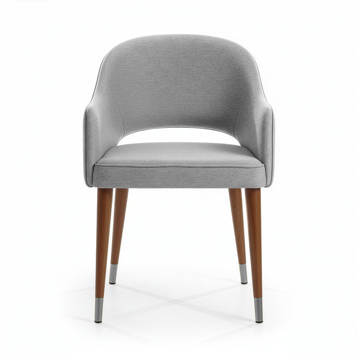 Silla acolchada con respaldo abierto color gris.