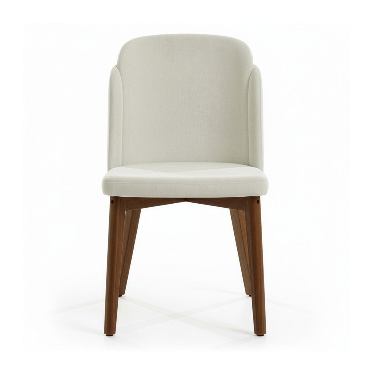 Silla acolchada con respaldo y patas de madera y detalle en ecocuero.