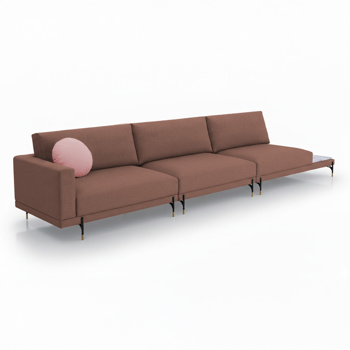 Sofá de 3 plazas para exterior con mesa de mármol.