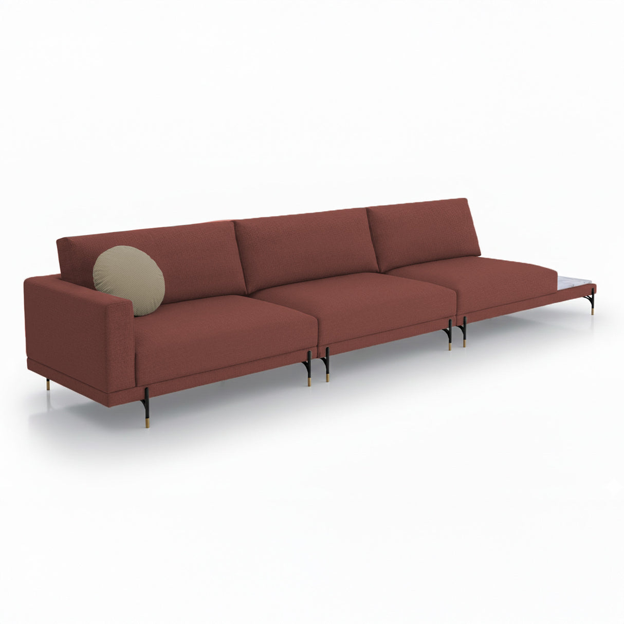 Sofá de 3 plazas para exterior con mesa de mármol.