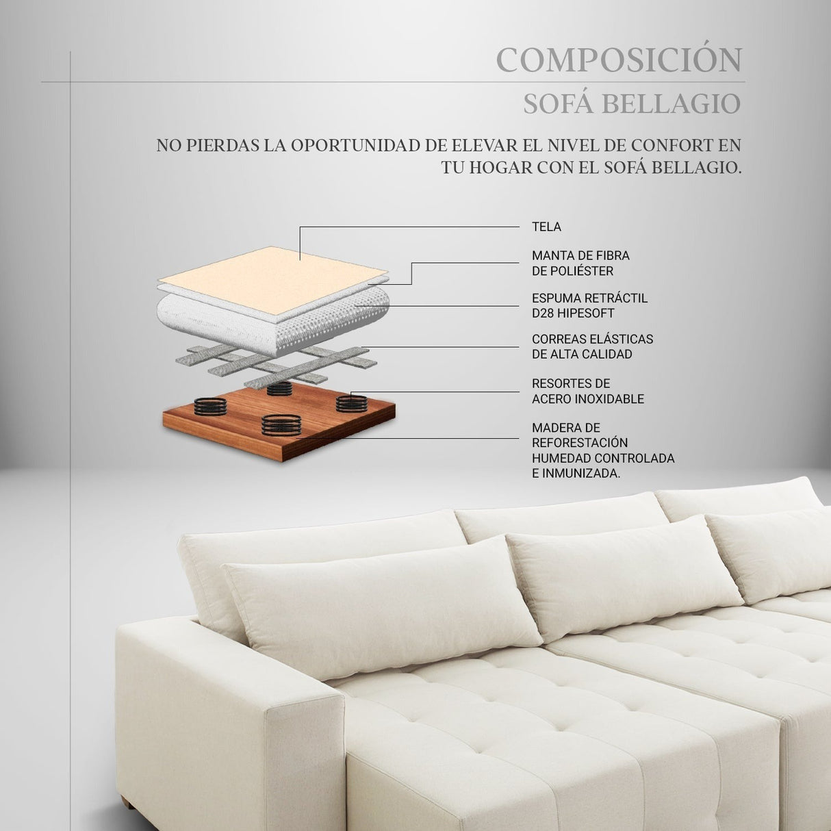 Sofá Bellagio Reclinable y Extensible Arena stock