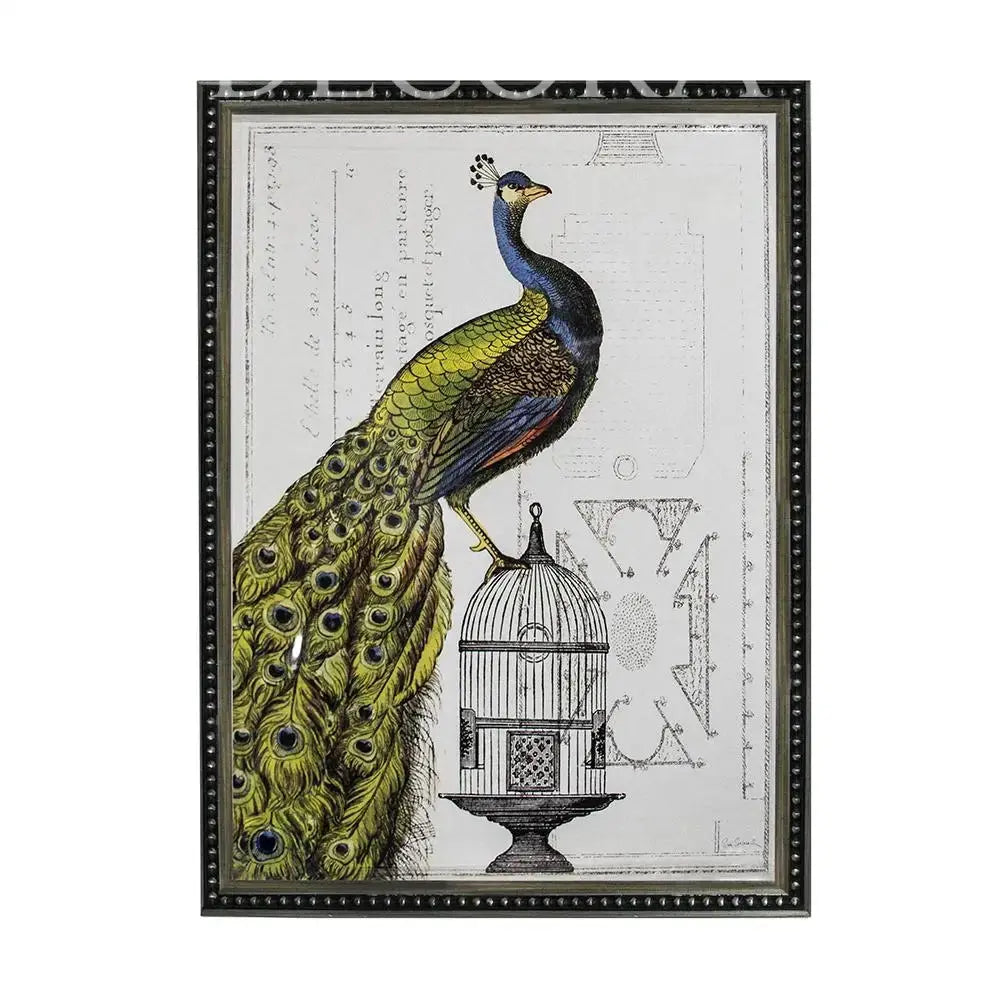 Cuadro Pavo Real marco plata perla