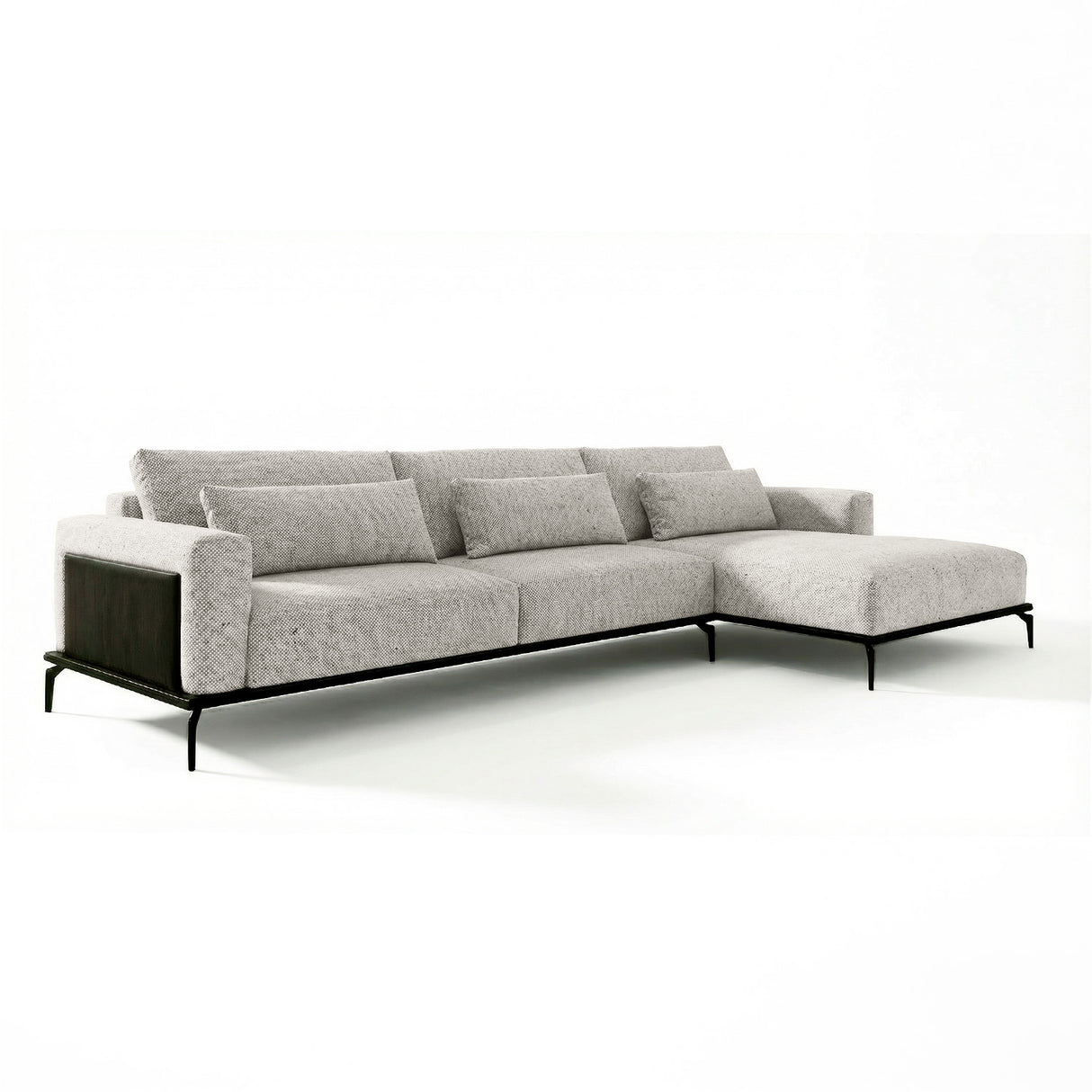 Sofá con chaise longue de tres cuerpos.