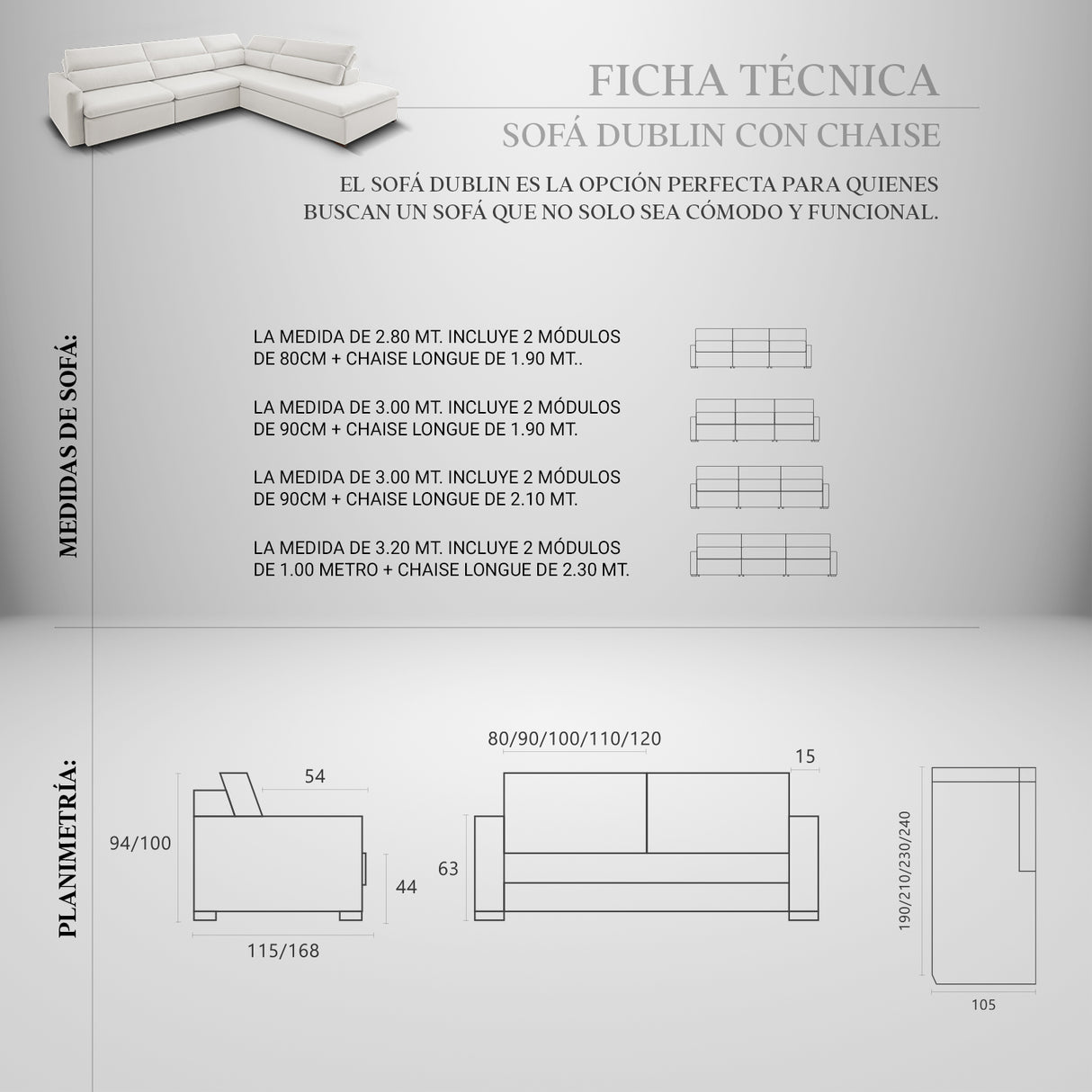 Sofá Dublin con Chaise Longue