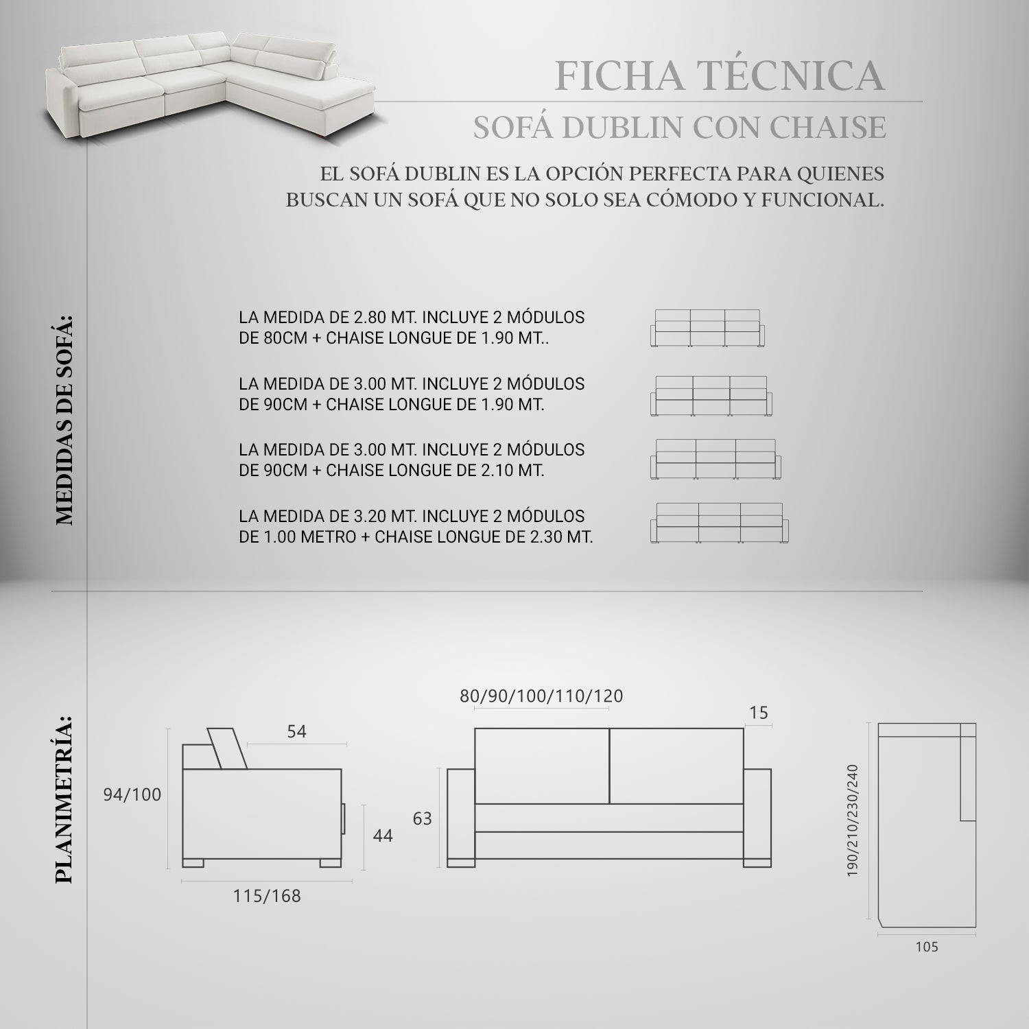 Sofá Dublin con Chaise Longue