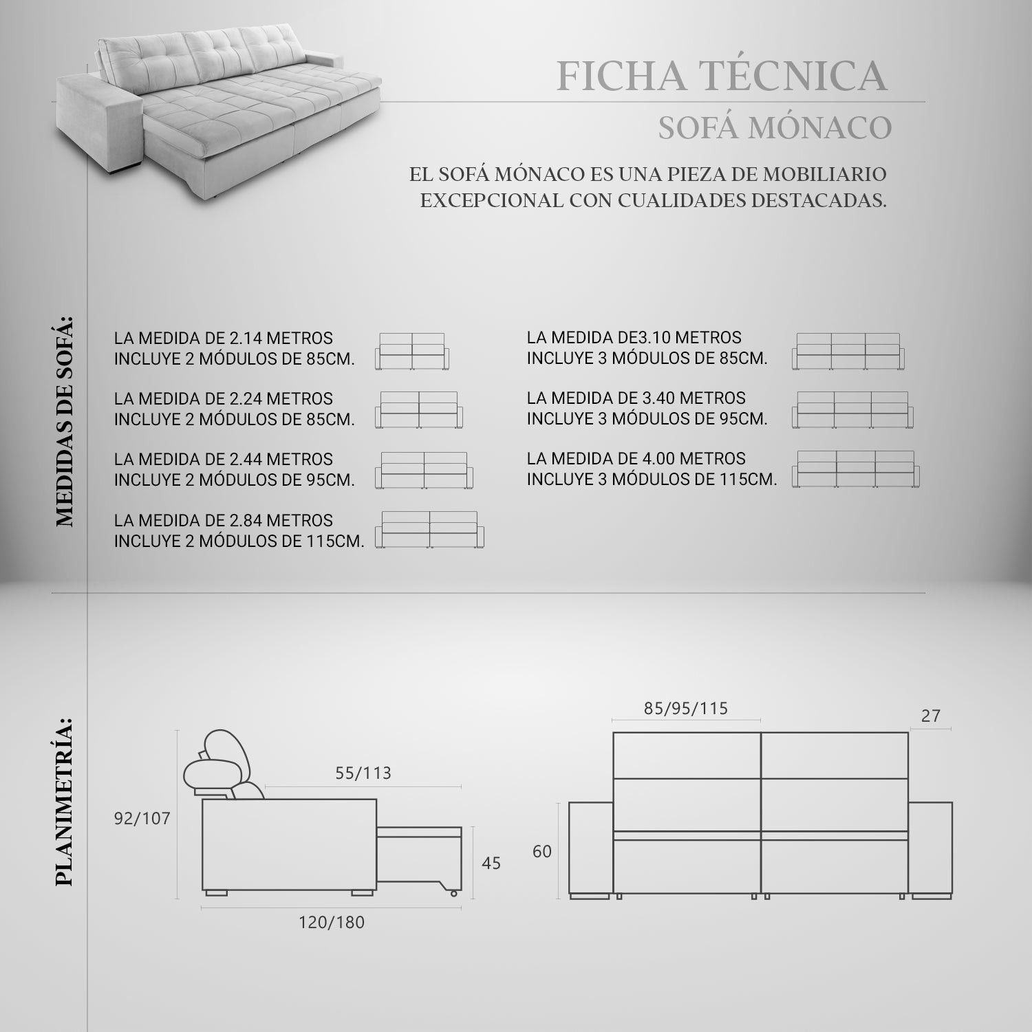 Sofá Mónaco Extensible y Reclinable