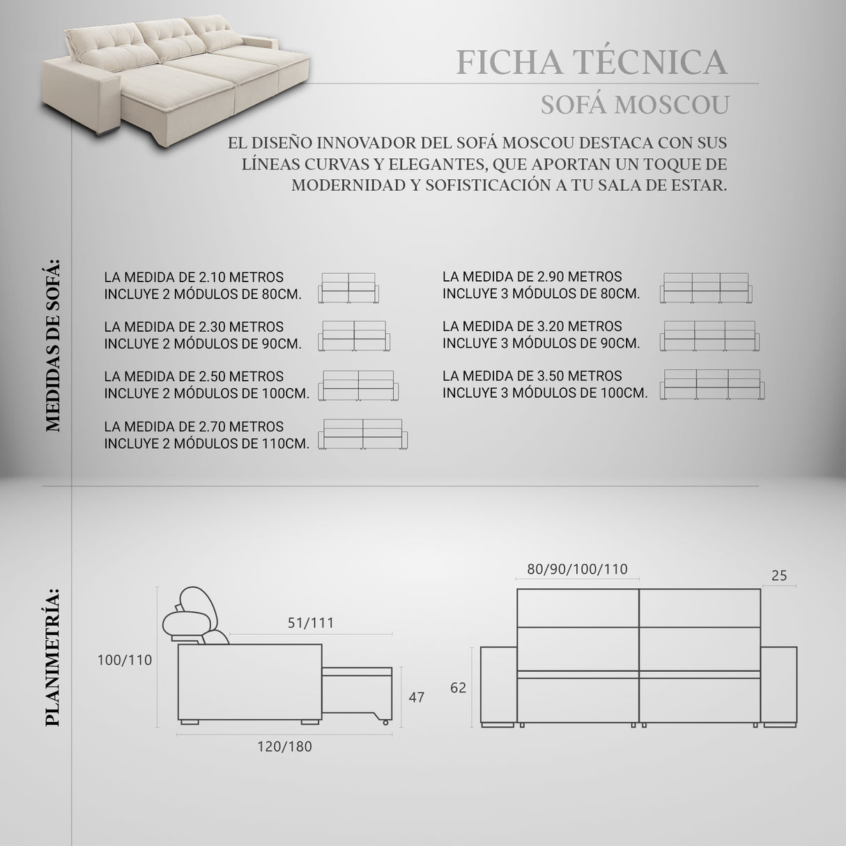 Sofá Extensible y Reclinable Moscou