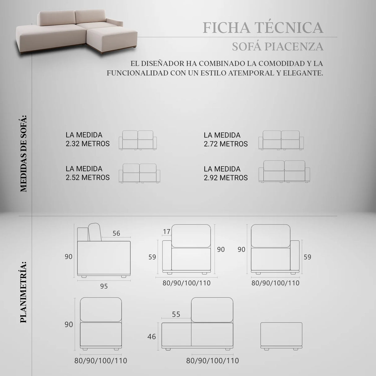 Sofá Piacenza con Pouf