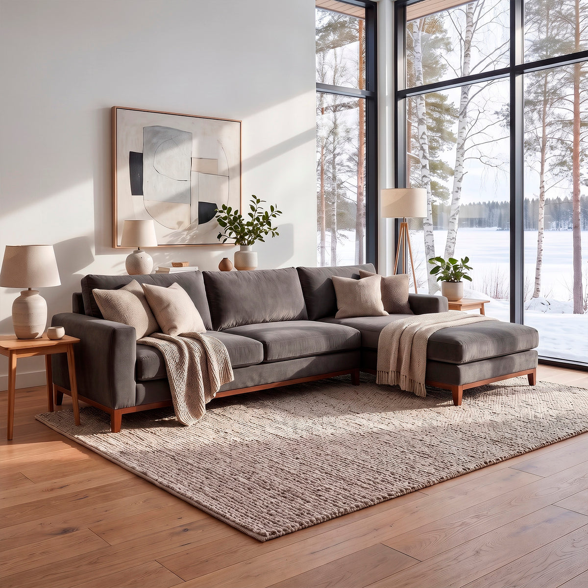 Sofá Seccional 3 Cuerpos Adesso con Chaise Longue Derecho Tela Gris Oscuro - 3.90m a Confección