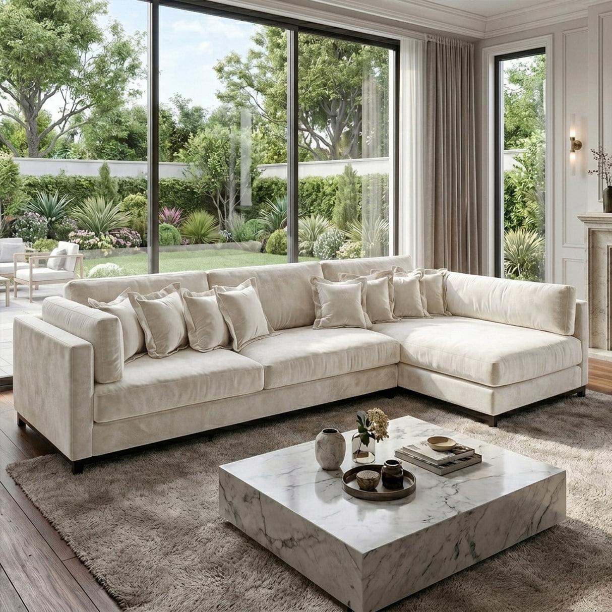 Sofá 3 Cuerpos Liberty con Chaise Longue Derecho Tela Beige - 2.30m a Confección