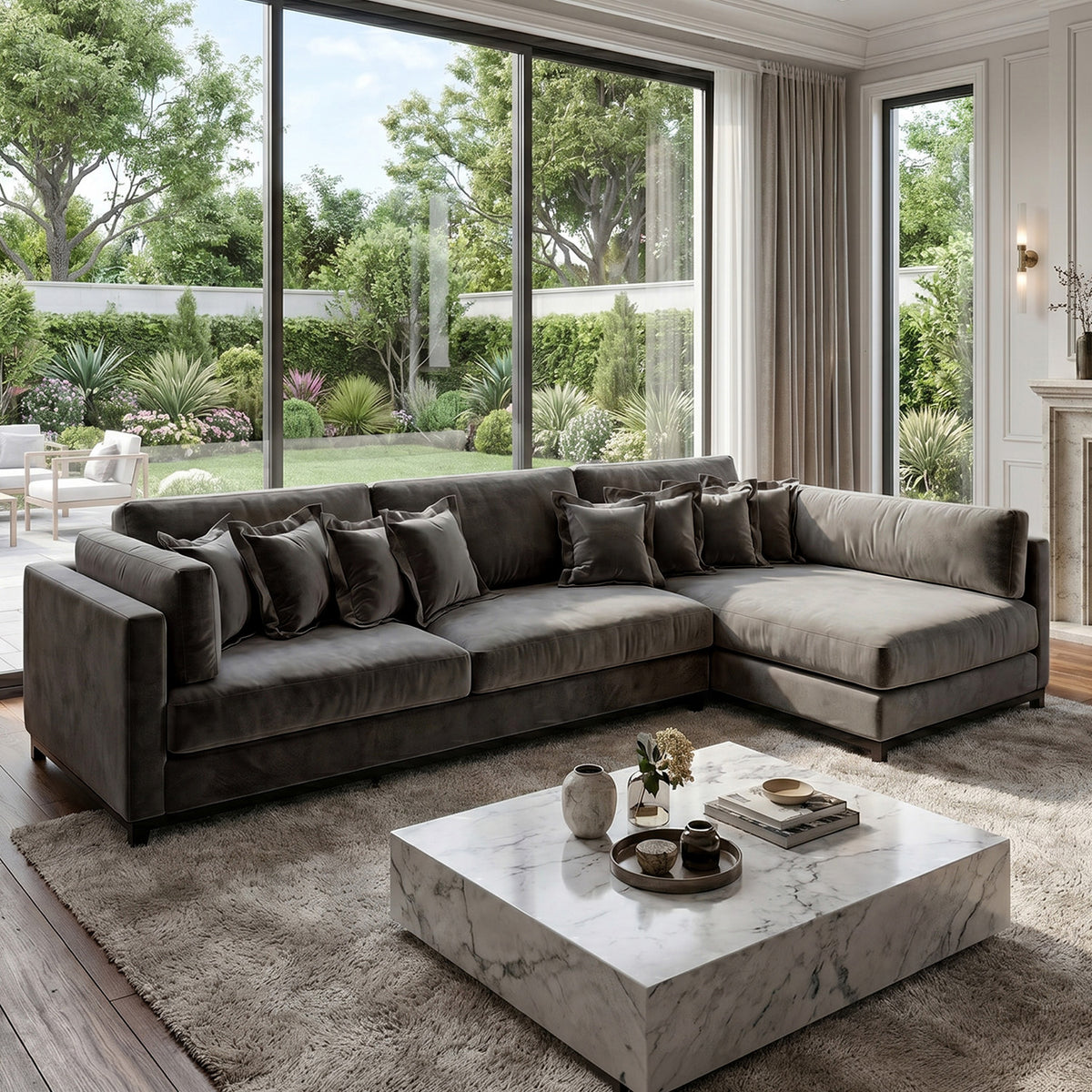Sofá 3 Cuerpos Liberty con Chaise Longue Derecho Tela Gris Oscuro - 2.60m a Confección