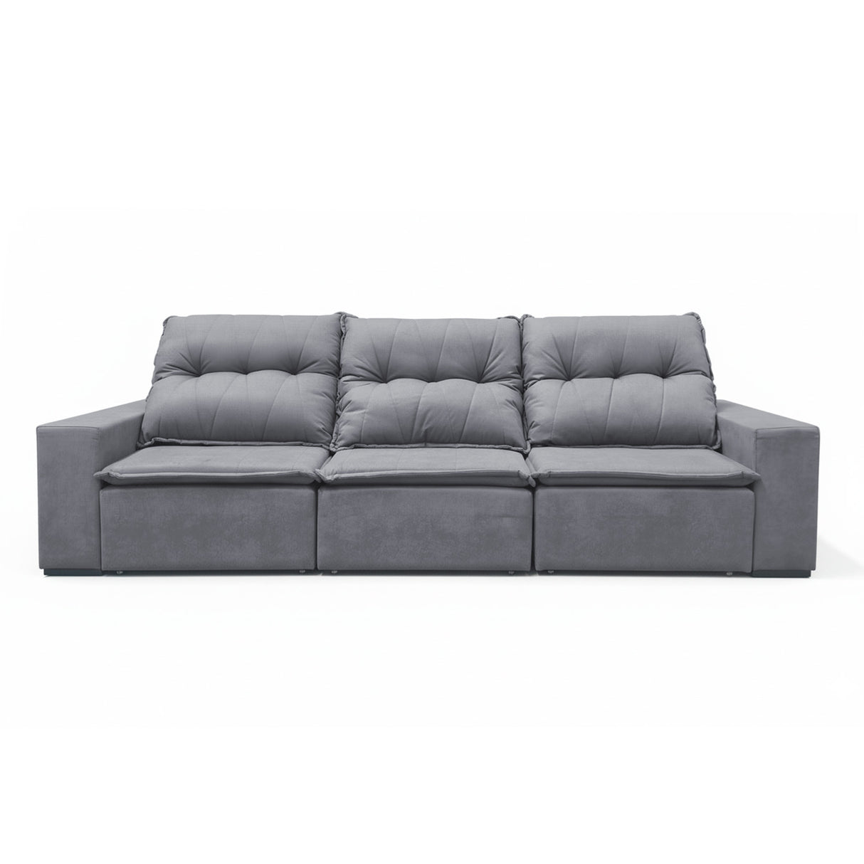 Sofá extensible de 3 cuerpos, con tela lino y de 3 cuerpos visto de frente.