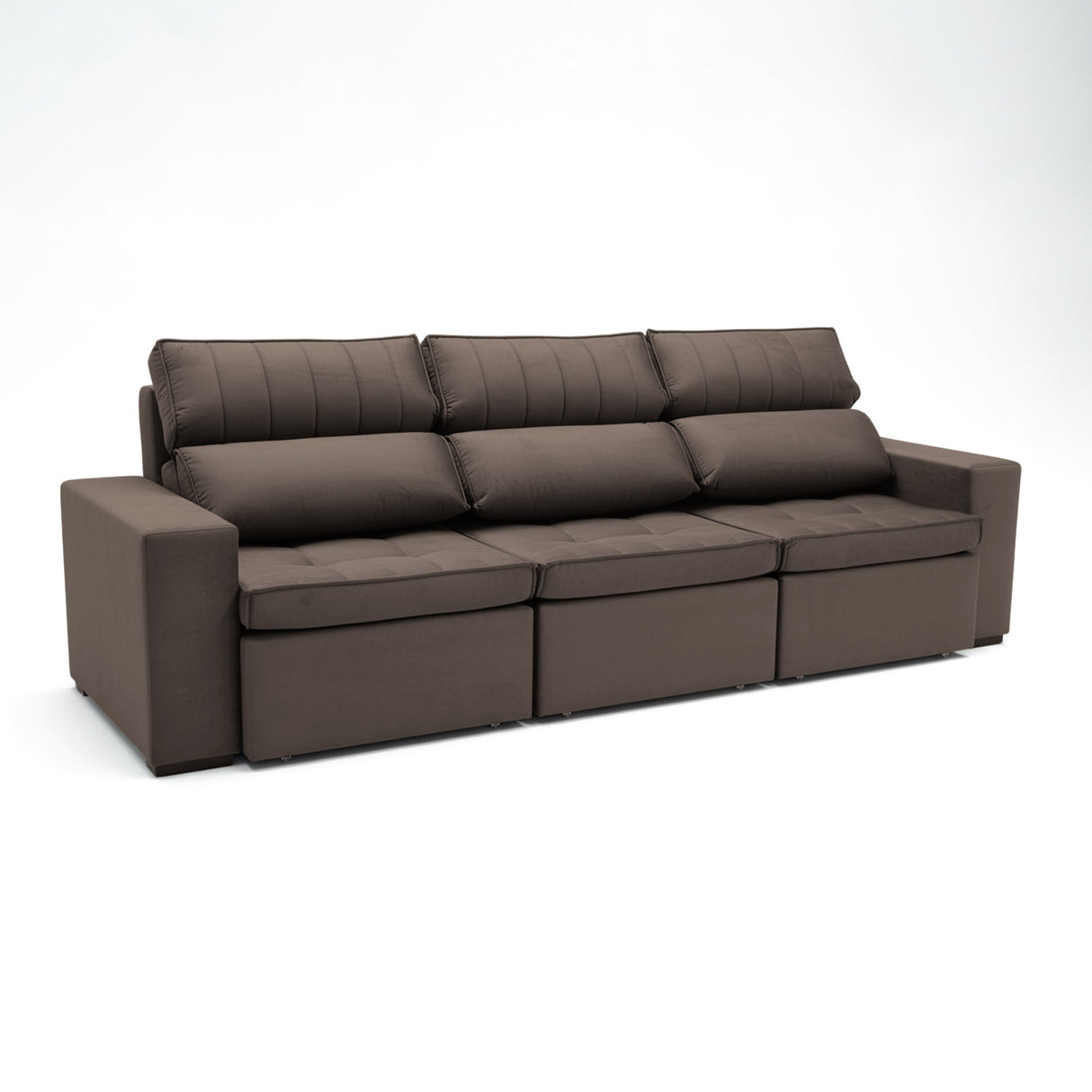 Sofá extensible de 3 cuerpos con tela de tercipelo color café oscuro