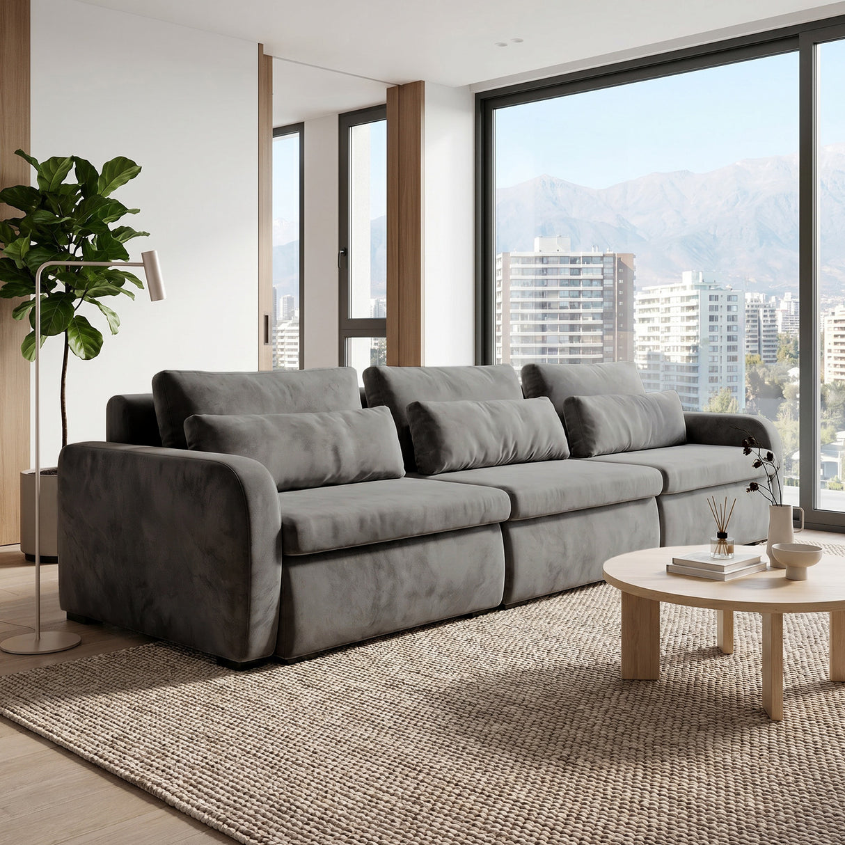Sofá Modular 3 Cuerpos Treviso Tela Gris Oscuro - 2.98m a Confección