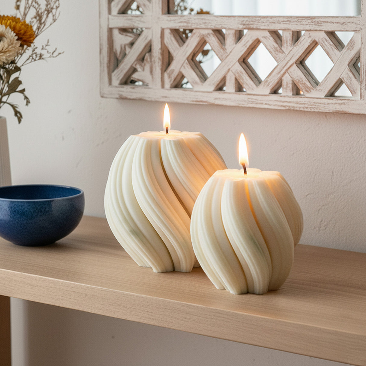 Vela de Cera Blanca Nórdica Pilares Geométricos