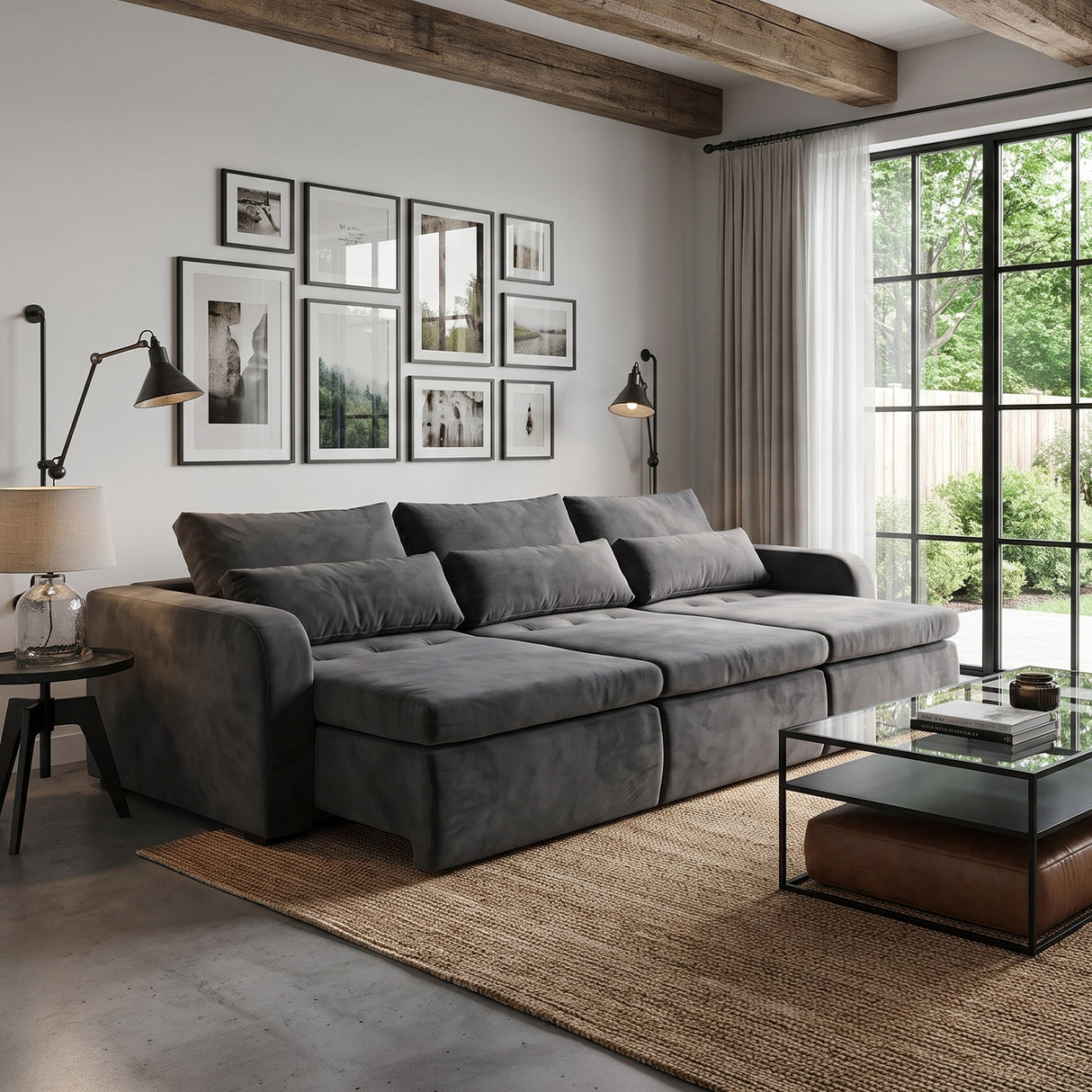 Sofá 3 cuerpos Zurich Tela Gris oscuro - 2.98m
