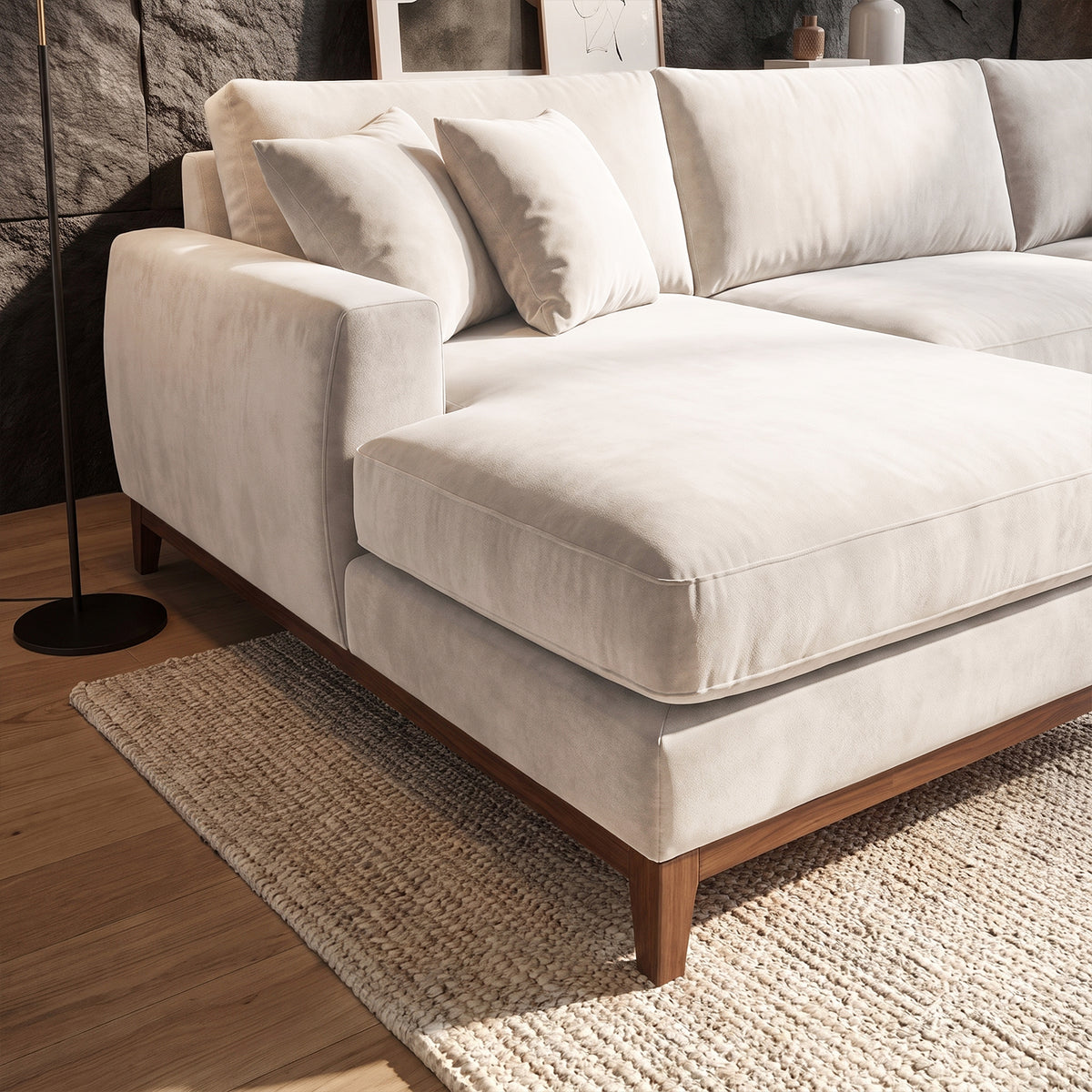 Sofá Seccional 3 Cuerpos Adesso con Chaise Longue Izquierdo Tela Beige - 3.60m a Confección