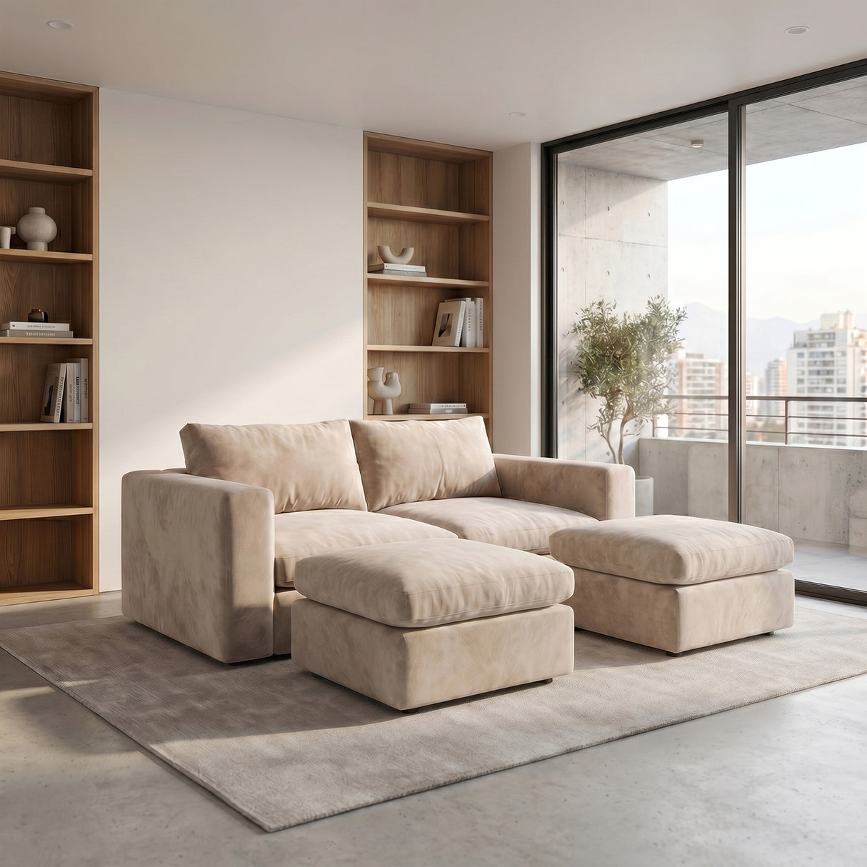Sofa Modular 2 Cuerpos con 2 Poufs Conecta