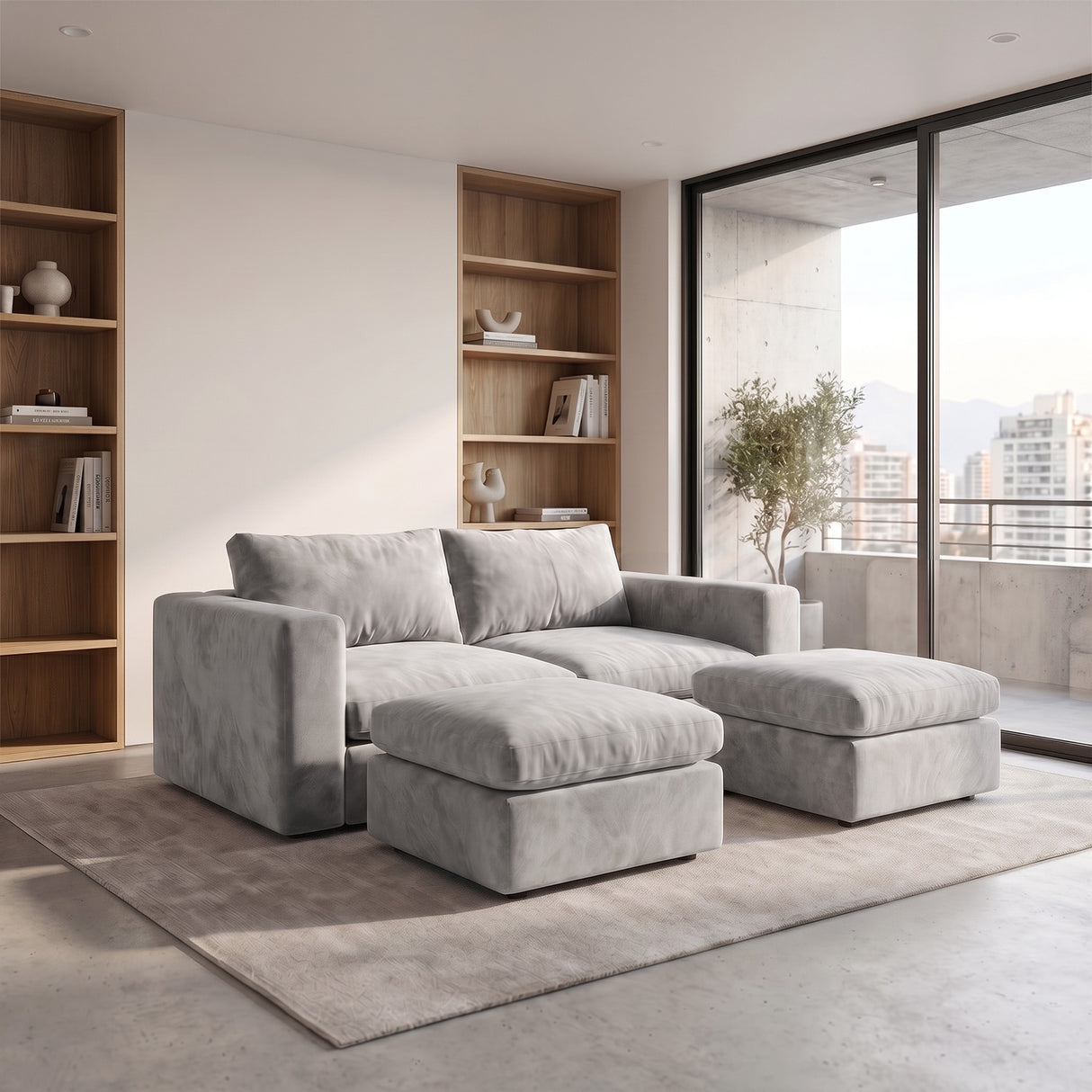 Sofá Modular 2 Cuerpos con 2 Poufs Conecta