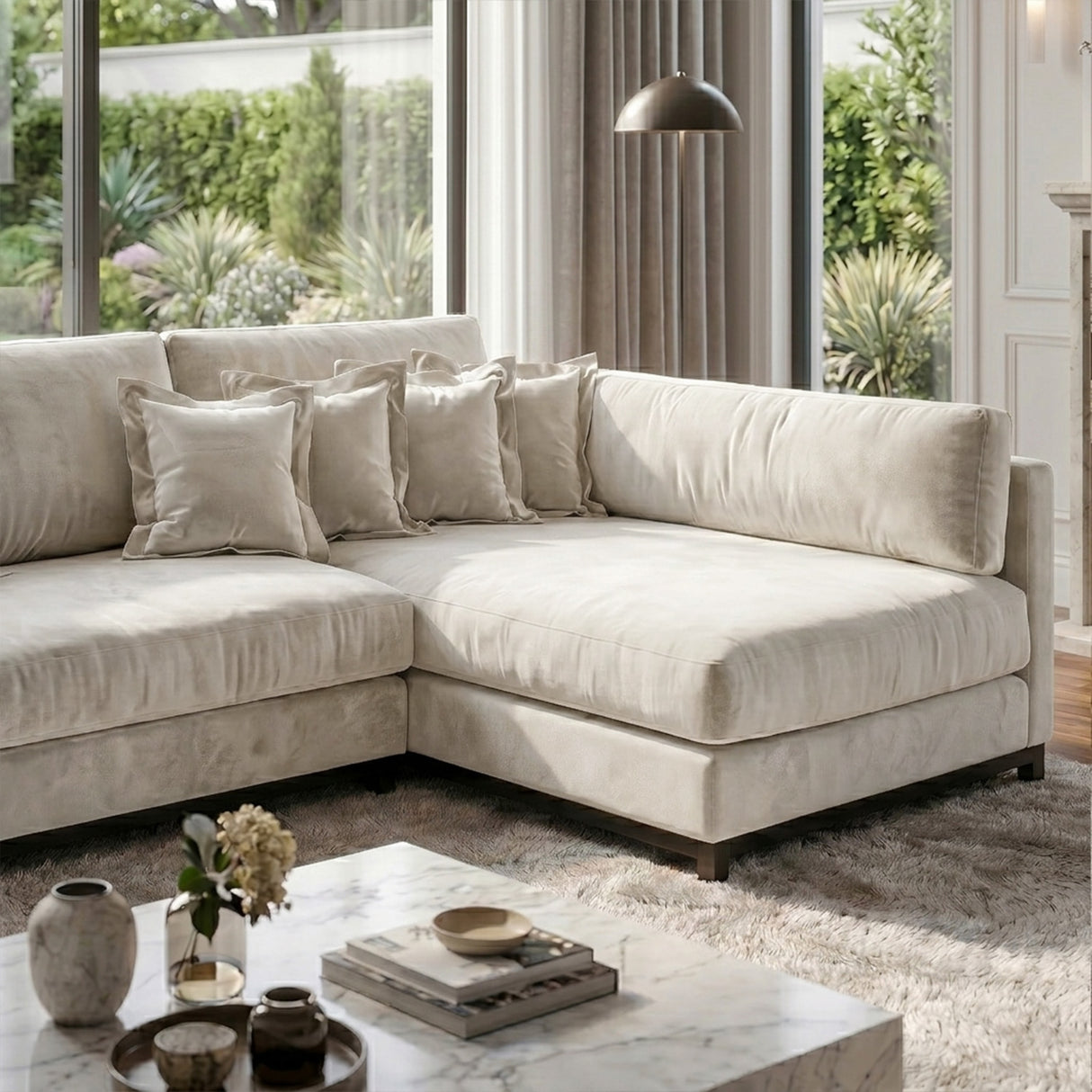 Sofá 3 Cuerpos Liberty con Chaise Longue Derecho Tela Beige - 2.30m a Confección