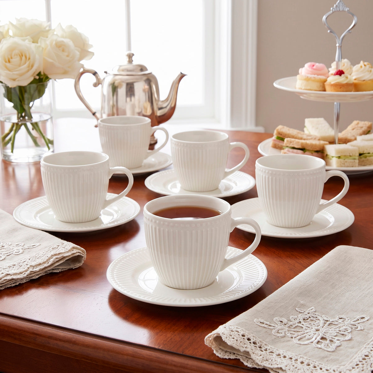 Set 6 Tazas + platillos porcelana Abbey