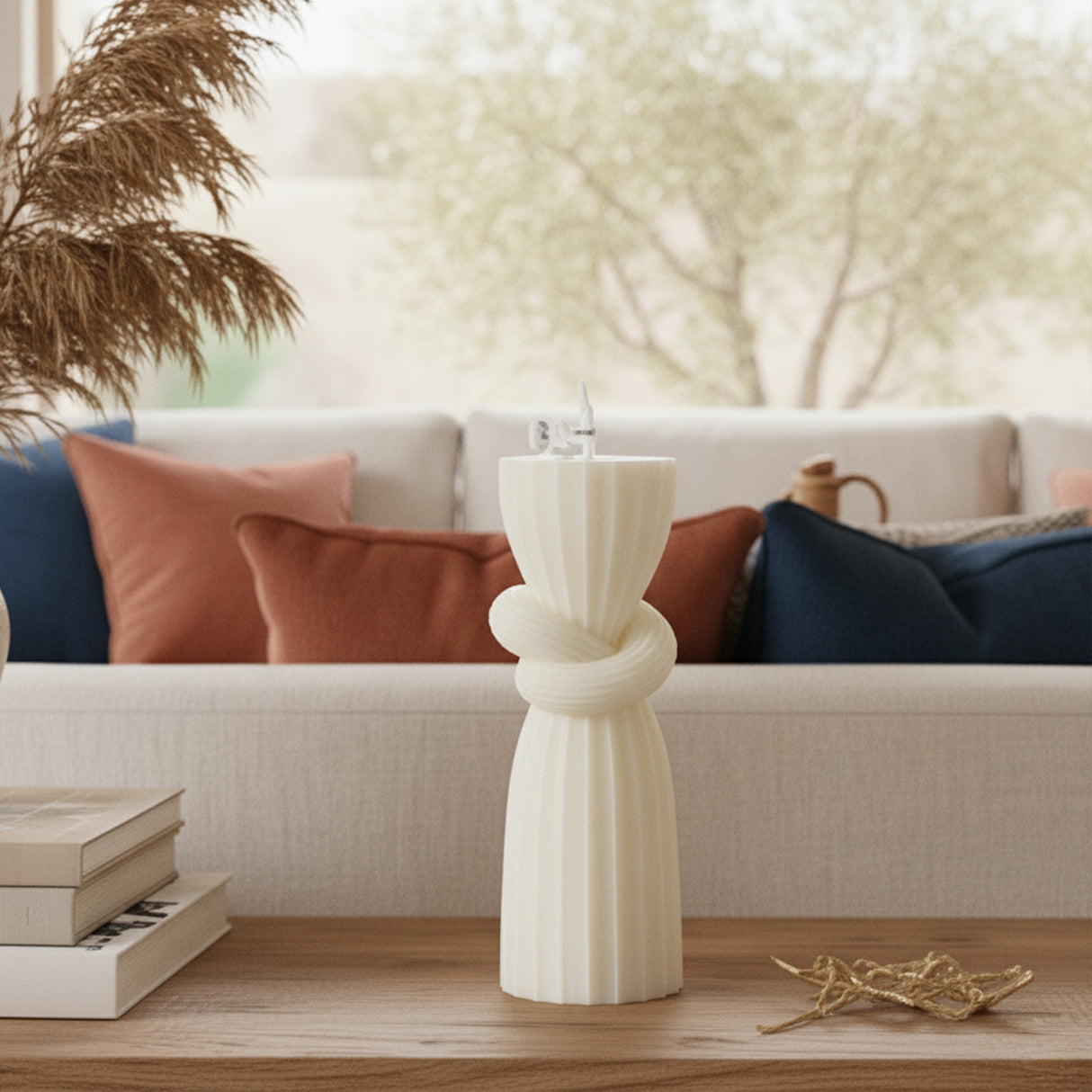 Vela de Cera Blanca Nórdica Pilar con Nudo