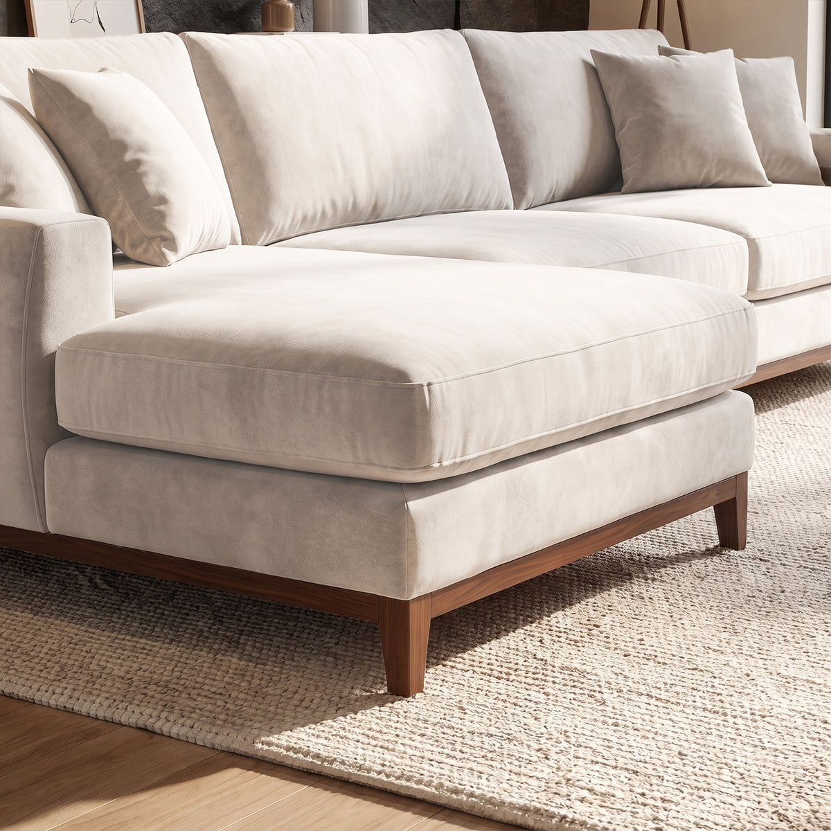 Sofá Seccional 3 Cuerpos Adesso con Chaise Longue Izquierdo Tela Beige - 3.60m a Confección