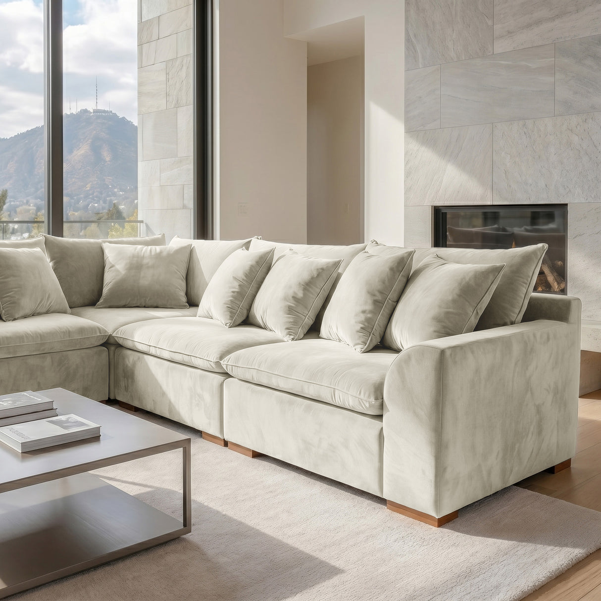 Sofá 4 Personas Atualittá en "L" Tela Beige - 2.77M X 2.77M de Chaise Longue