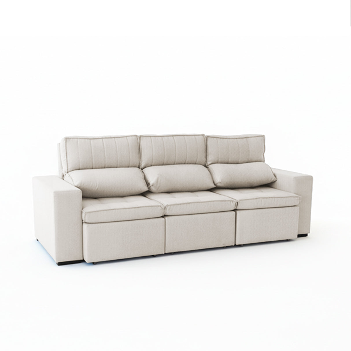 Sofá extensible y reclinable de 3 cuerpos tela chenille color crema