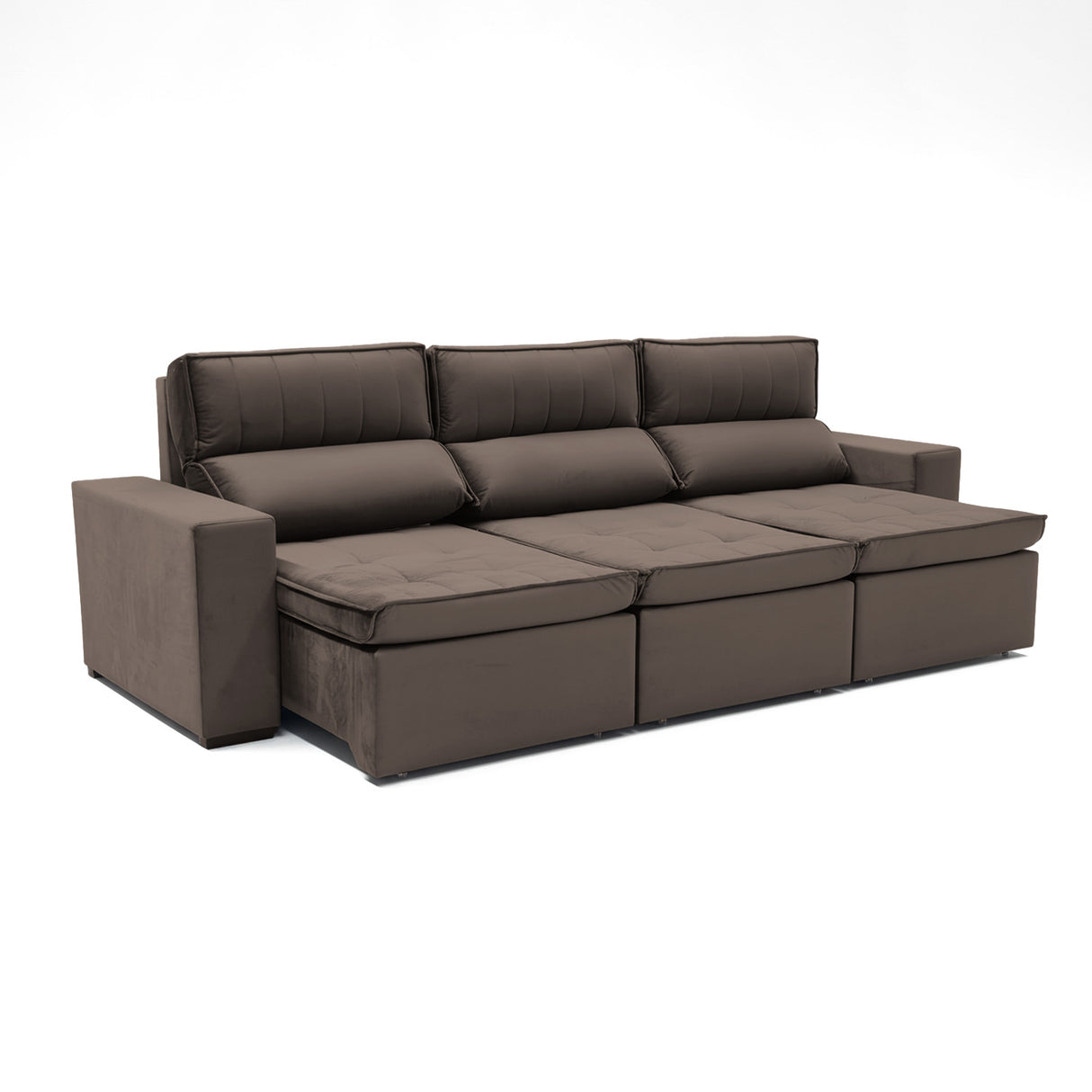 Sofá extensible de 3 cuerpos con tela de tercipelo color café oscuro