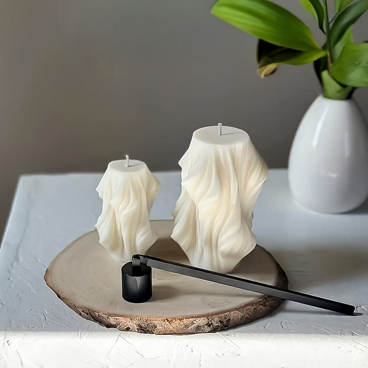 Vela de Cera Blanca Nórdica Ondas Geométricas