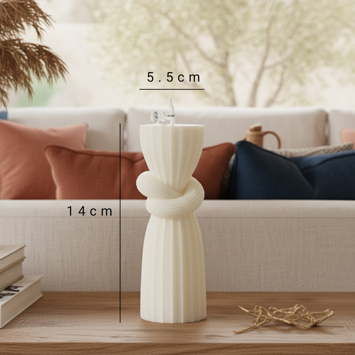 Vela de Cera Blanca Nórdica Pilar con Nudo