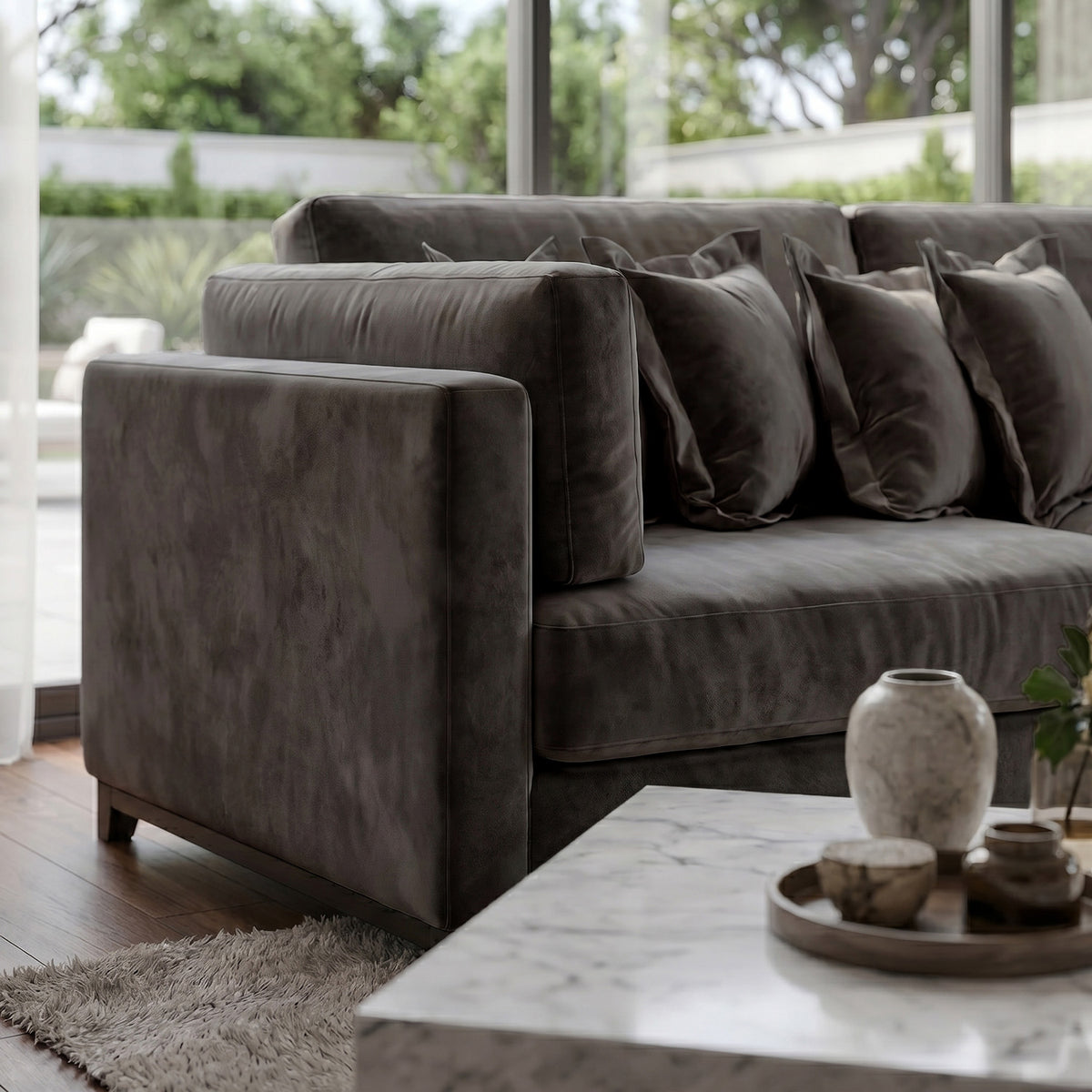 Sofá 3 Cuerpos Liberty con Chaise Longue Derecho Tela Gris Oscuro - 2.60m a Confección