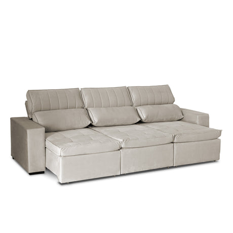 Sofá extensible y reclinable toquio 3 cuerpos color biege  extendido