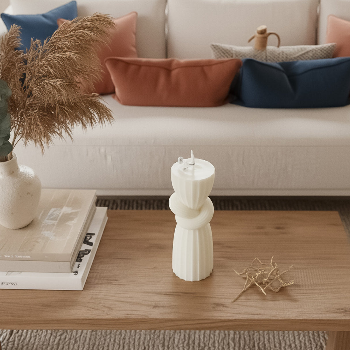 Vela de Cera Blanca Nórdica Pilar con Nudo