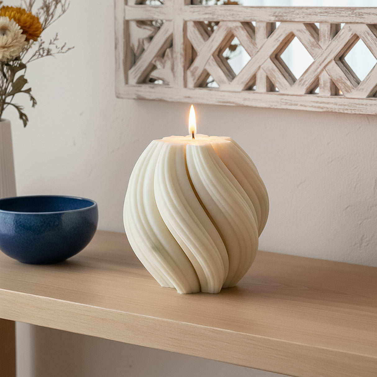 Vela de Cera Blanca Nórdica Pilares Geométricos