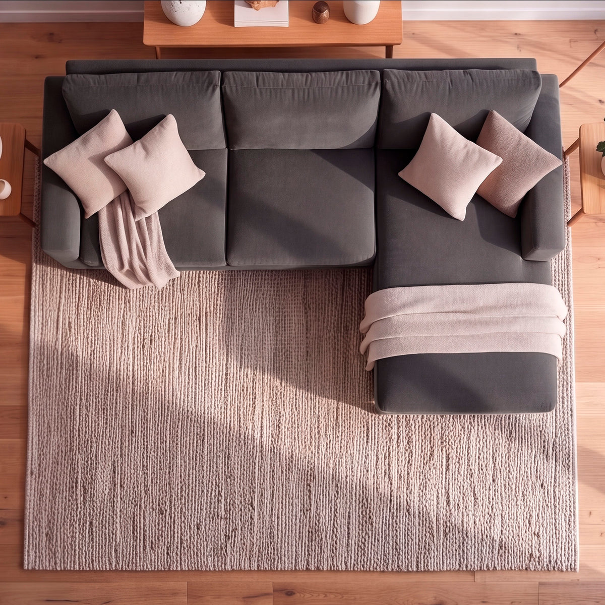 Sofá Seccional 3 Cuerpos Adesso con Chaise Longue Derecho Tela Gris Oscuro - 3.90m a Confección