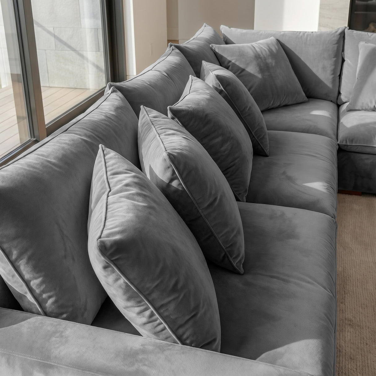 Sofá 4 Cuerpos Atualittá en "L" Tela Gris Oscuro - 2.97M x 2.97M de Chaise Longue