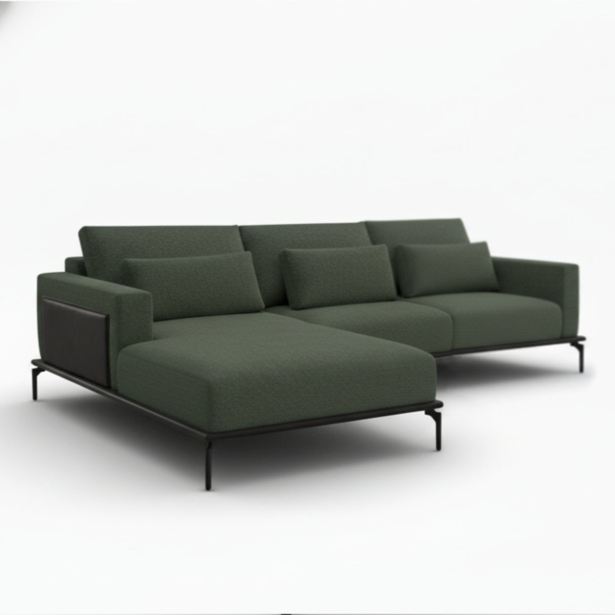 Sofá con chaise longue de 3 cuerpos color verde musgo