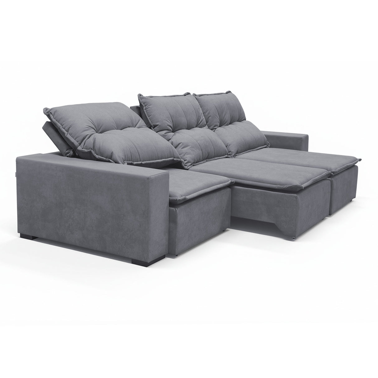 Sofá extensible de 3 cuerpos, con tela lino y de 3 cuerpos de perfil. extendido.