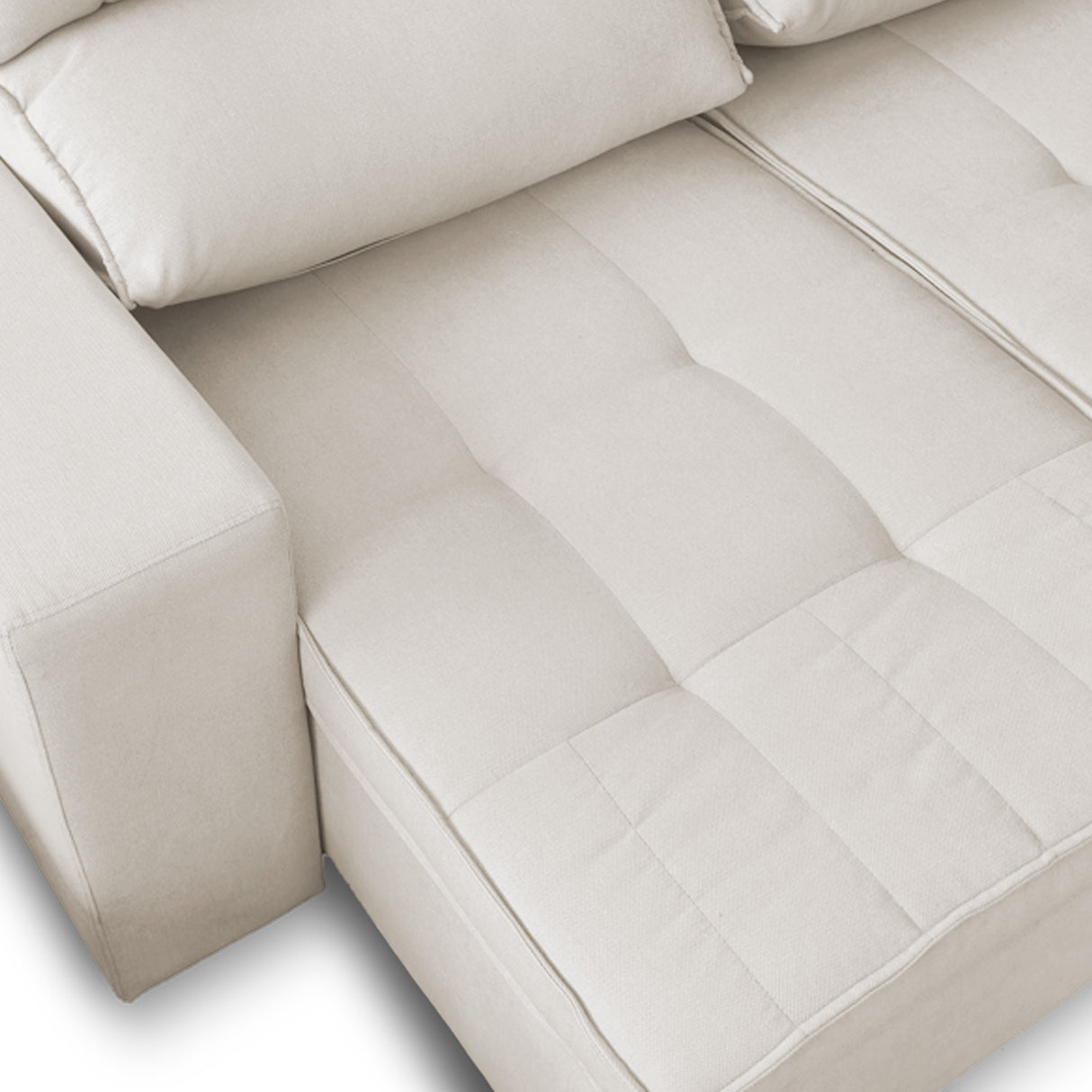 Sofá extensible y reclinable de 3 cuerpos tela chenille color crema