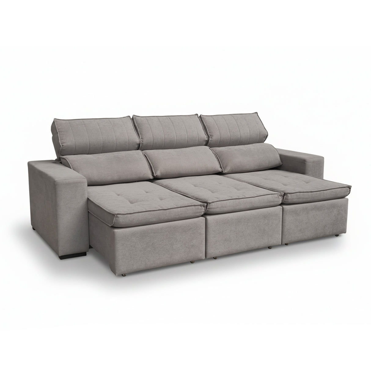 Sofá extensible de 3 cuerpos con tela de tercipelo color gris