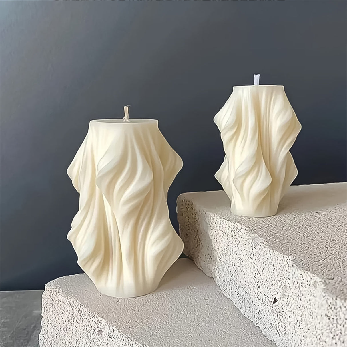 Vela de Cera Blanca Nórdica Ondas Geométricas