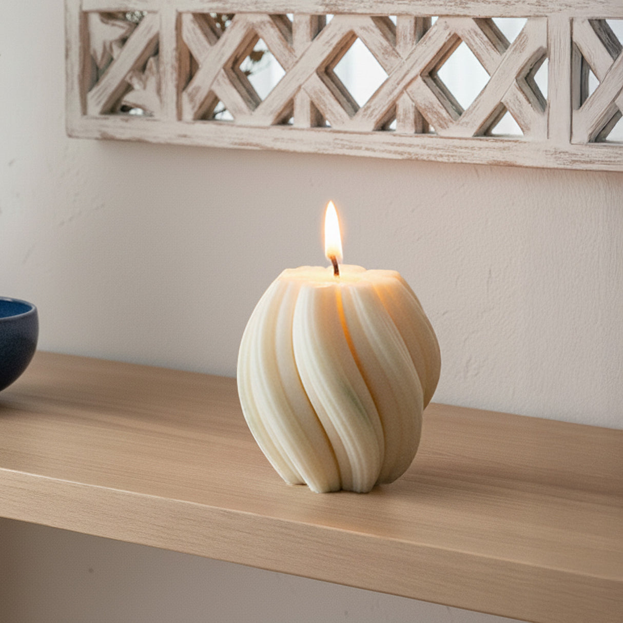 Vela de Cera Blanca Nórdica Pilares Geométricos