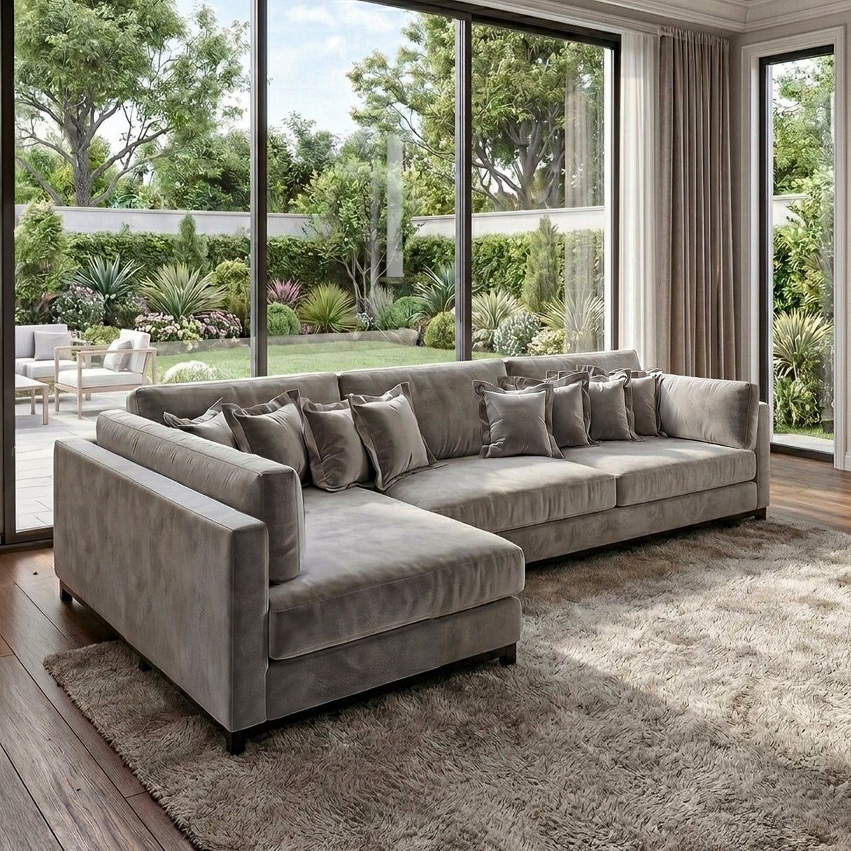 Sofá 3 Cuerpos Liberty con Chaise Longue Izquierdo Tela Gris Claro - 2.60m a Confección
