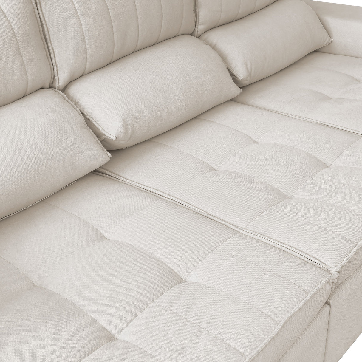 Sofá extensible y reclinable de 3 cuerpos tela chenille color crema