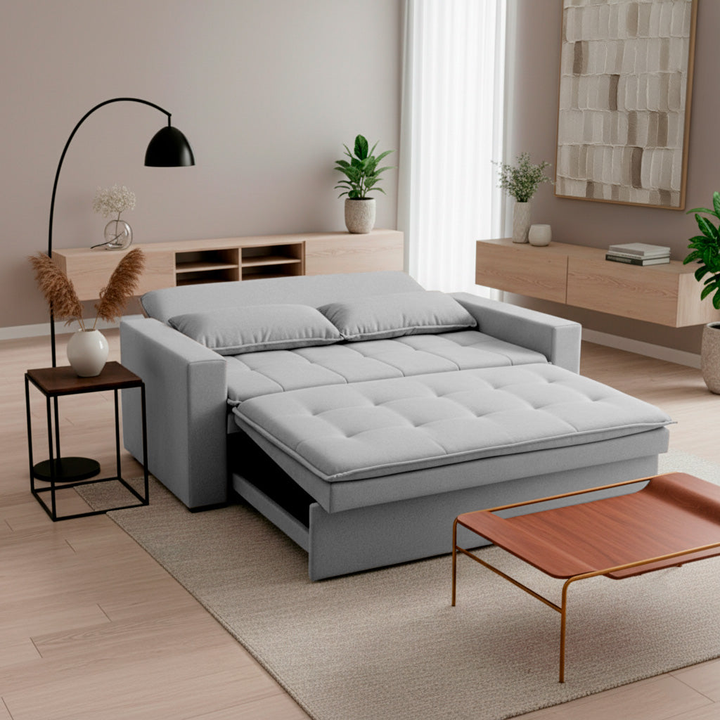 Sofá cama 2 cuerpos Londres con tela chenilla color gris claro