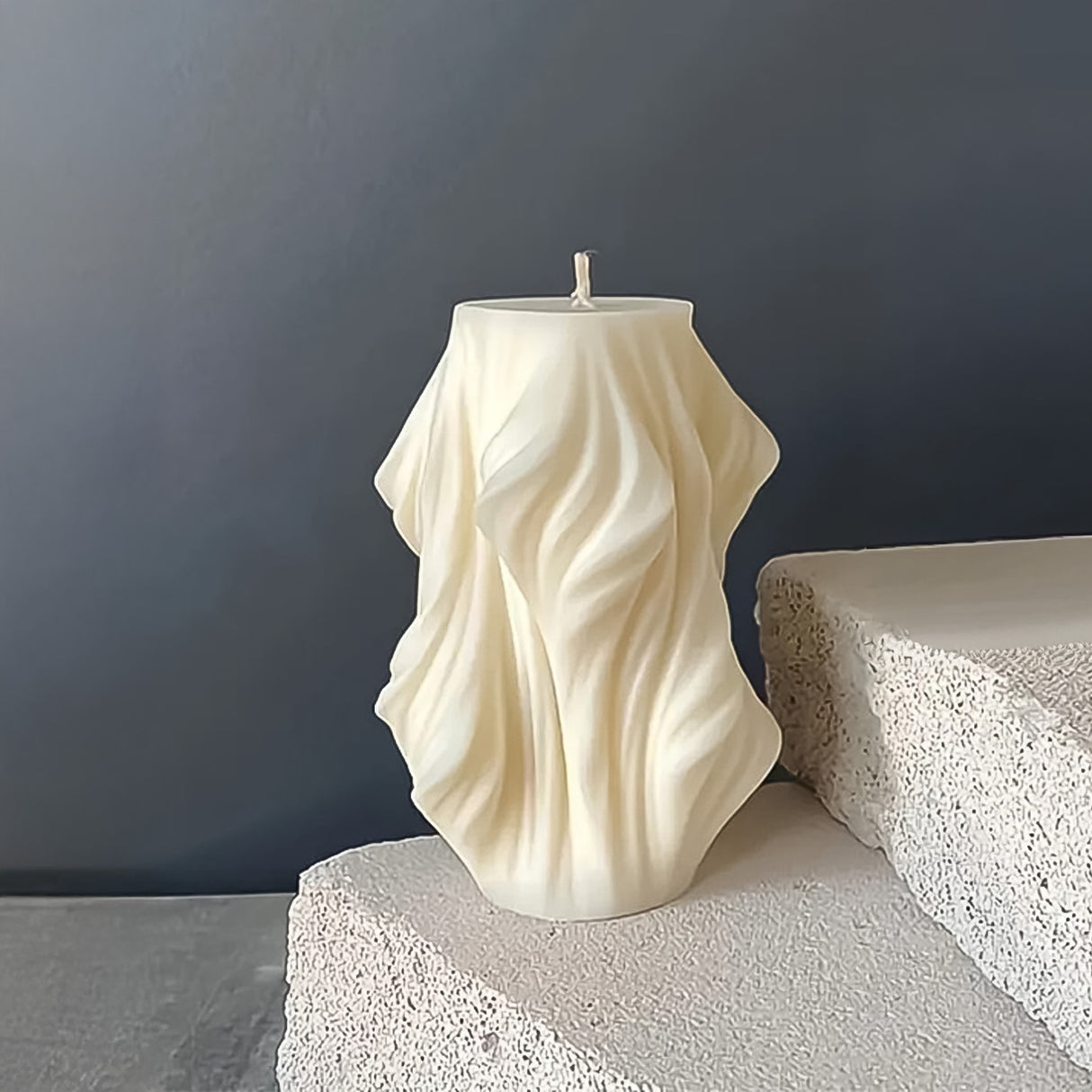 Vela de Cera Blanca Nórdica Ondas Geométricas