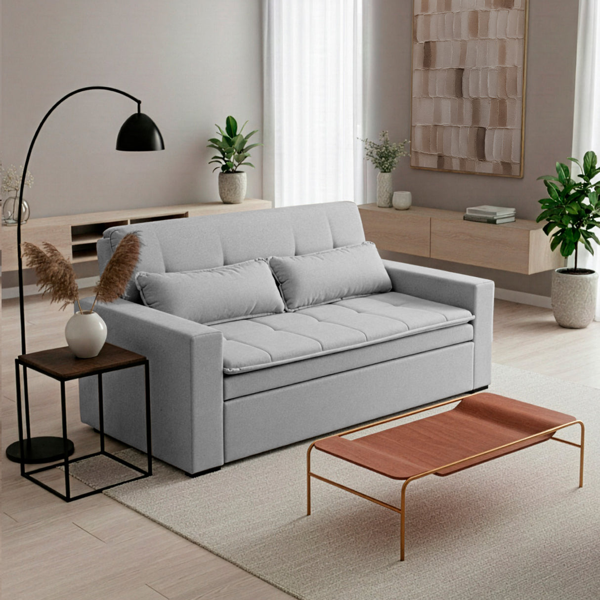 Sofá cama 2 cuerpos Londres con tela chenilla color gris claro