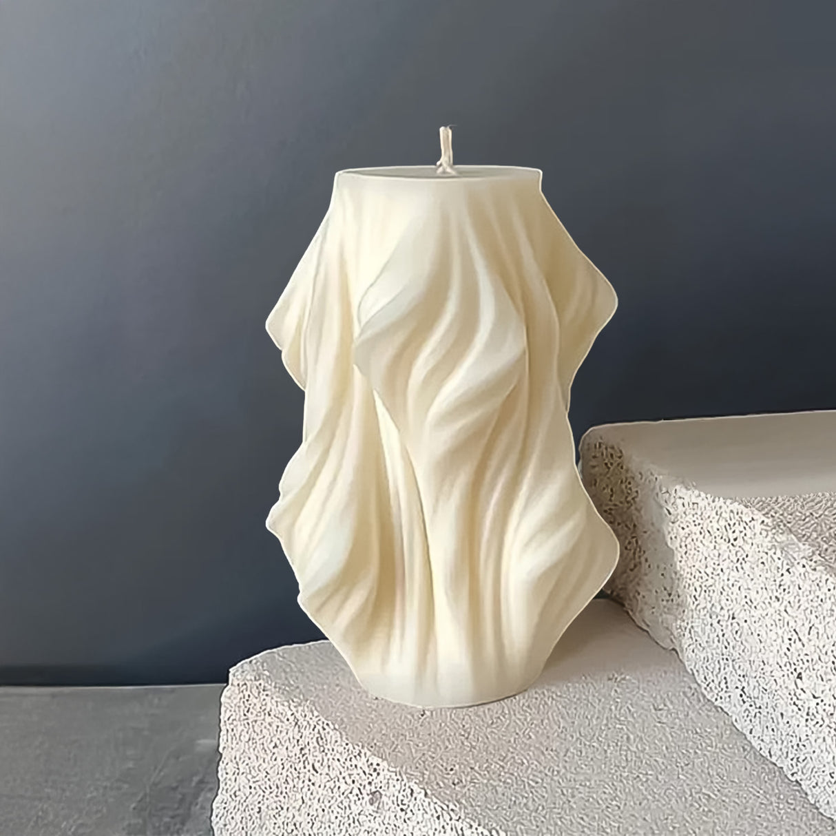 Vela de Cera Blanca Nórdica Ondas Geométricas